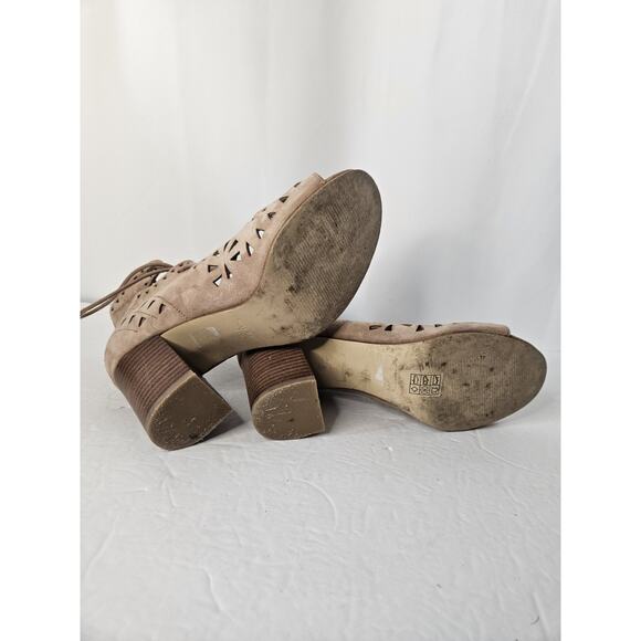 Nine West Sandals WMNS 7.5 Brown Janelo Heel Open Toe Block Strappy Boho Cut Out - Picture 7 of 7